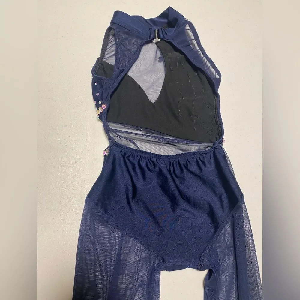 AA dance competition contemporary solo costume blue oasis unitard illusion SC